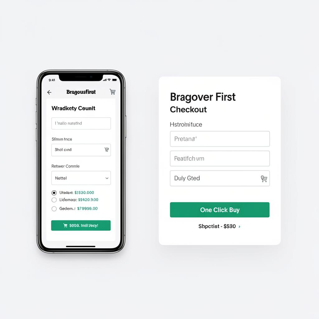 Checkout mobile-first em smartphone com formulário simplificado e botão de compra em um clique
