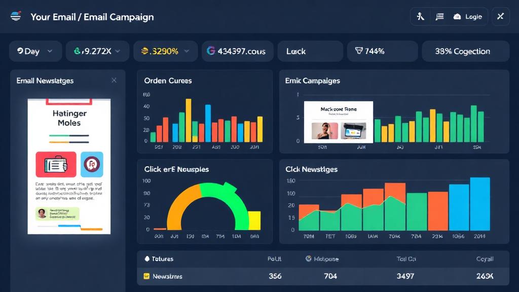 Métricas de campanhas de email marketing mostrando taxas de abertura, cliques e conversão