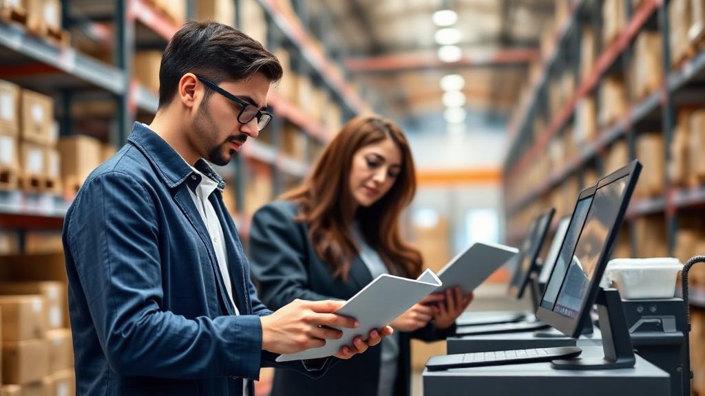 Operações de e-commerce em escala mostrando equipe gerenciando pedidos, estoque e logística