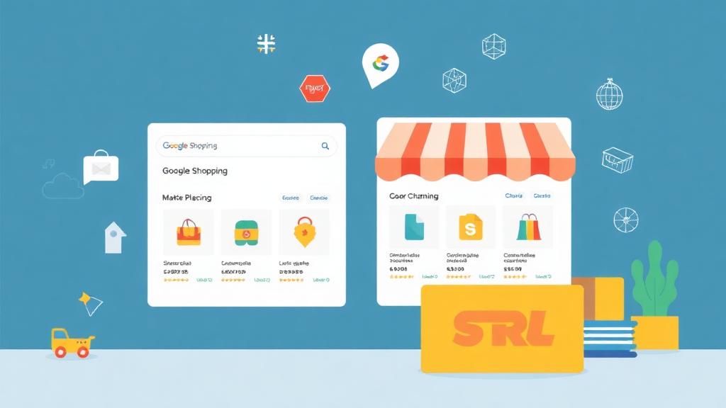 Google Shopping e integração com marketplace mostrando produtos listados em múltiplos canais