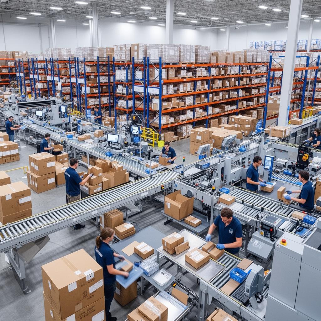 Centro de fulfillment moderno com sistemas automatizados para e-commerce