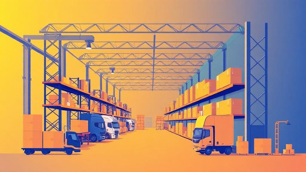 Otimização logística para e-commerce mostrando centro de distribuição eficiente e redução de custos