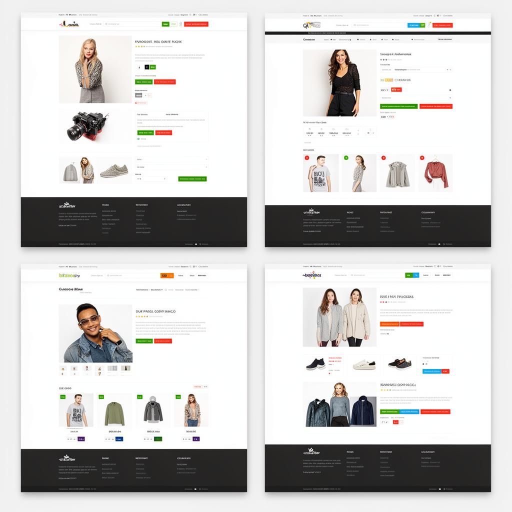 Múltiplas variantes de layout de página de produto de e-commerce para teste A/B